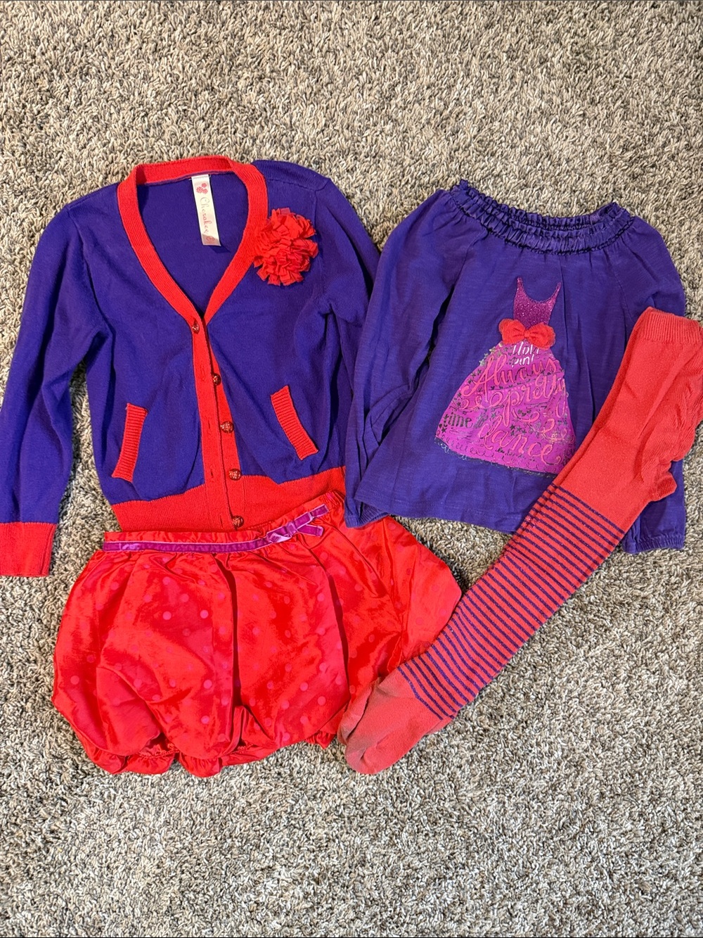 Cherokee Purple and Red Girls Cardigan Set with Tights